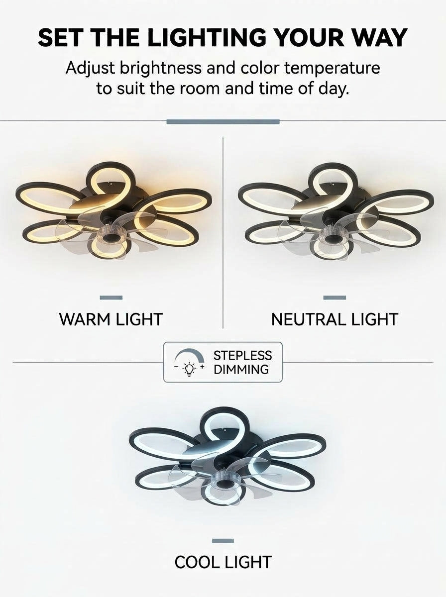 Butterfly loop modern fandelier ceiling fan with LED light