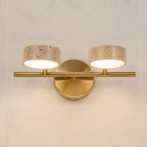 Travertine Vanity Light – 2-Lights ∅ 12.6″ x H 1.6″, Yellow Travertine & Copper, Triac Warm Dimming – product image 11