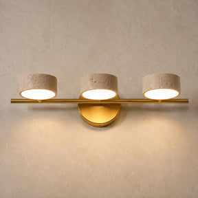 Travertine Vanity Light – 3-Lights ∅ 18.1″ x H 1.6″, Yellow Travertine & Copper, Triac Warm Dimming – product image 15