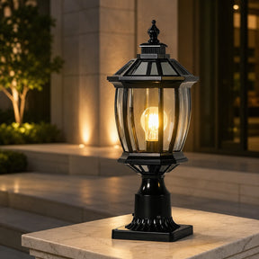 Outdoor pillar light with aluminum frame and glass shade – Hardwired, Bent Octagon, Black – image 6