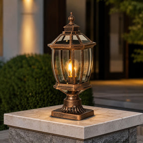 Outdoor pillar light with aluminum frame and glass shade – Hardwired, Bent Octagon, Bronze – image 7