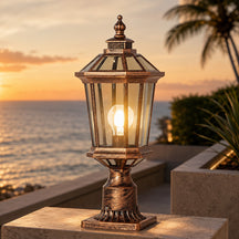 Outdoor pillar light with aluminum frame and glass shade – Hardwired, Straight octagonal, Bronze – image 5
