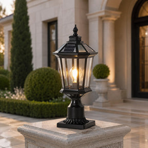 Outdoor pillar light with aluminum frame and glass shade – Solar, Straight octagonal, Black – image 8