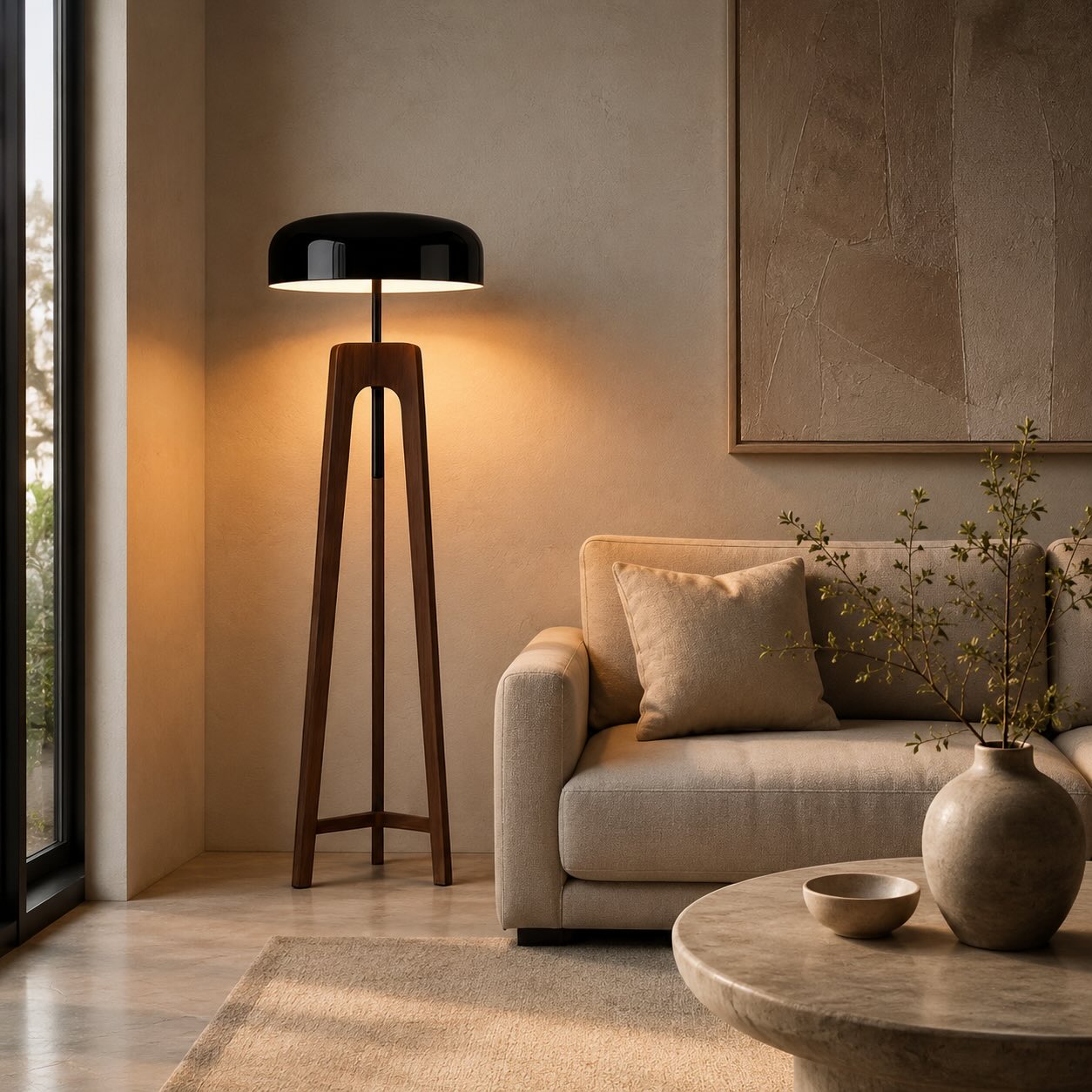 Walnut & Black Metal Floor Lamp – Floor Lamp – floor lamp image 1