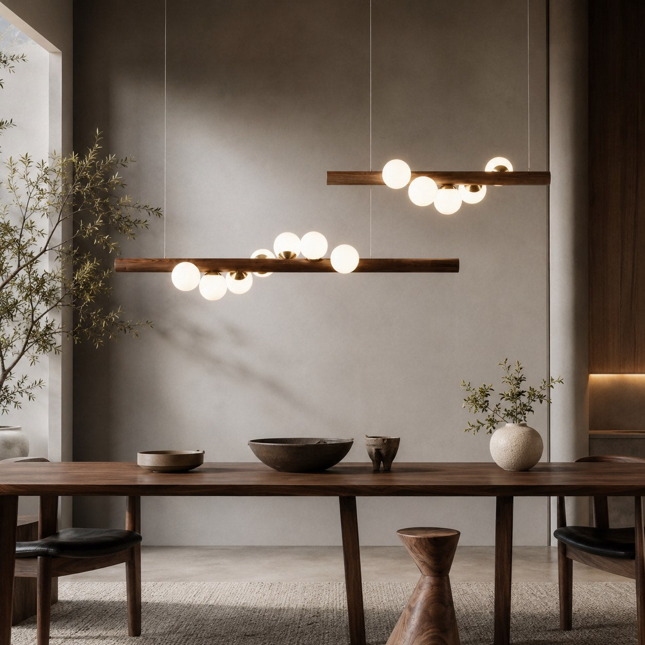 Walnut Globe Linear Chandelier – pendant light image 2