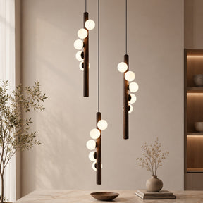 Walnut Globe Linear Chandelier – Large Vertical | (7 Balls), RC Changeable – pendant light image 15