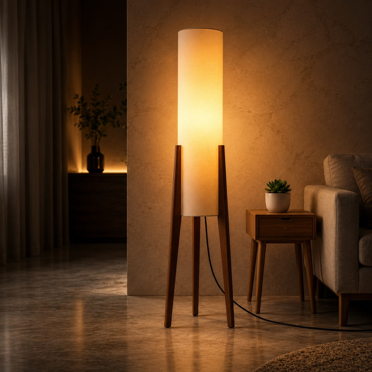 Natural Wood Floor Lamp – Walnut Wood, Tricolor – floor lamp image 13