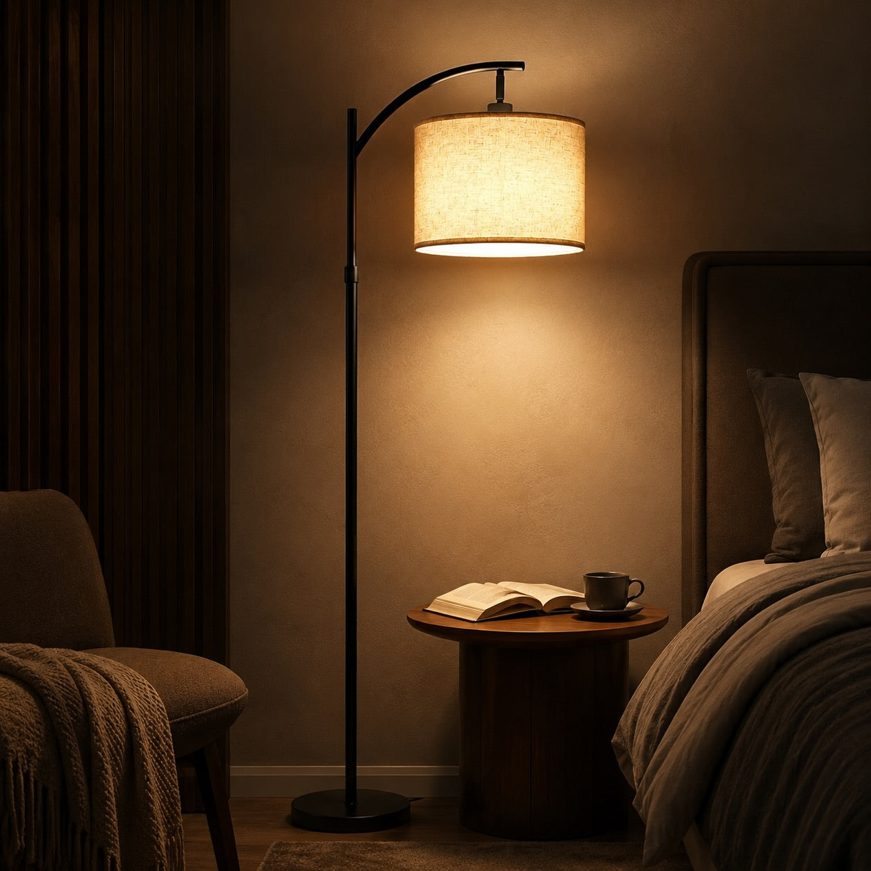 Arc Floor Lamp – Beige lampshade, Dimmable (2700K - 6500K), Set of 2 – floor lamp image 9