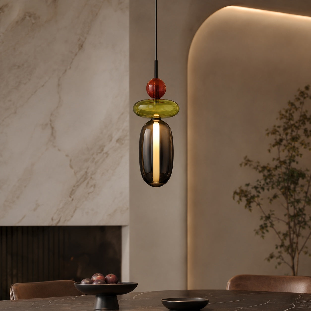 Textured Hand-Blown Glass Pendant Light – Model C Green / H21.5″, Triac Dimmable Warm Light – pendant light image 19