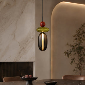 Textured Hand-Blown Glass Pendant Light – Model C Green / H21.5″, Triac Dimmable Warm Light – pendant light image 19