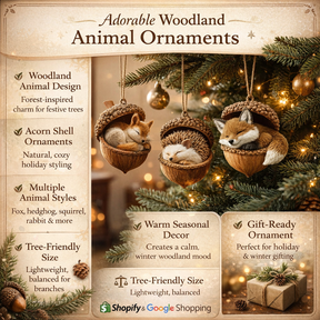 Enfeites de Natal de Animais da Floresta para Decoração de Árvore em Formato de Bolota