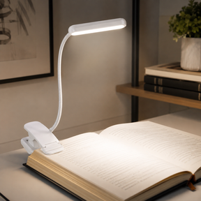 Luminária de Leitura com Clip LED Recarregável via USB e Haste Flexível
