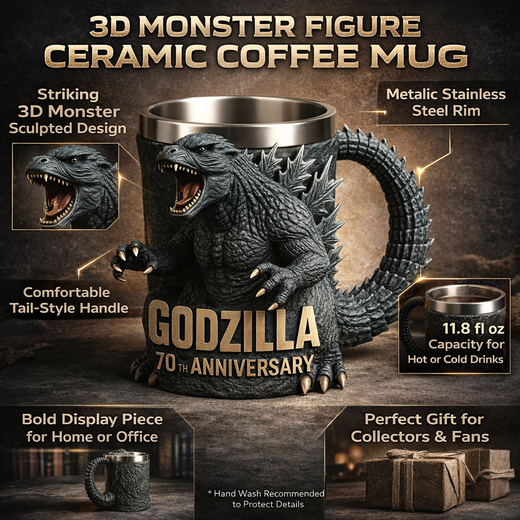 Caneca de Café Figura de Monstro Escultura em Cerâmica 3D