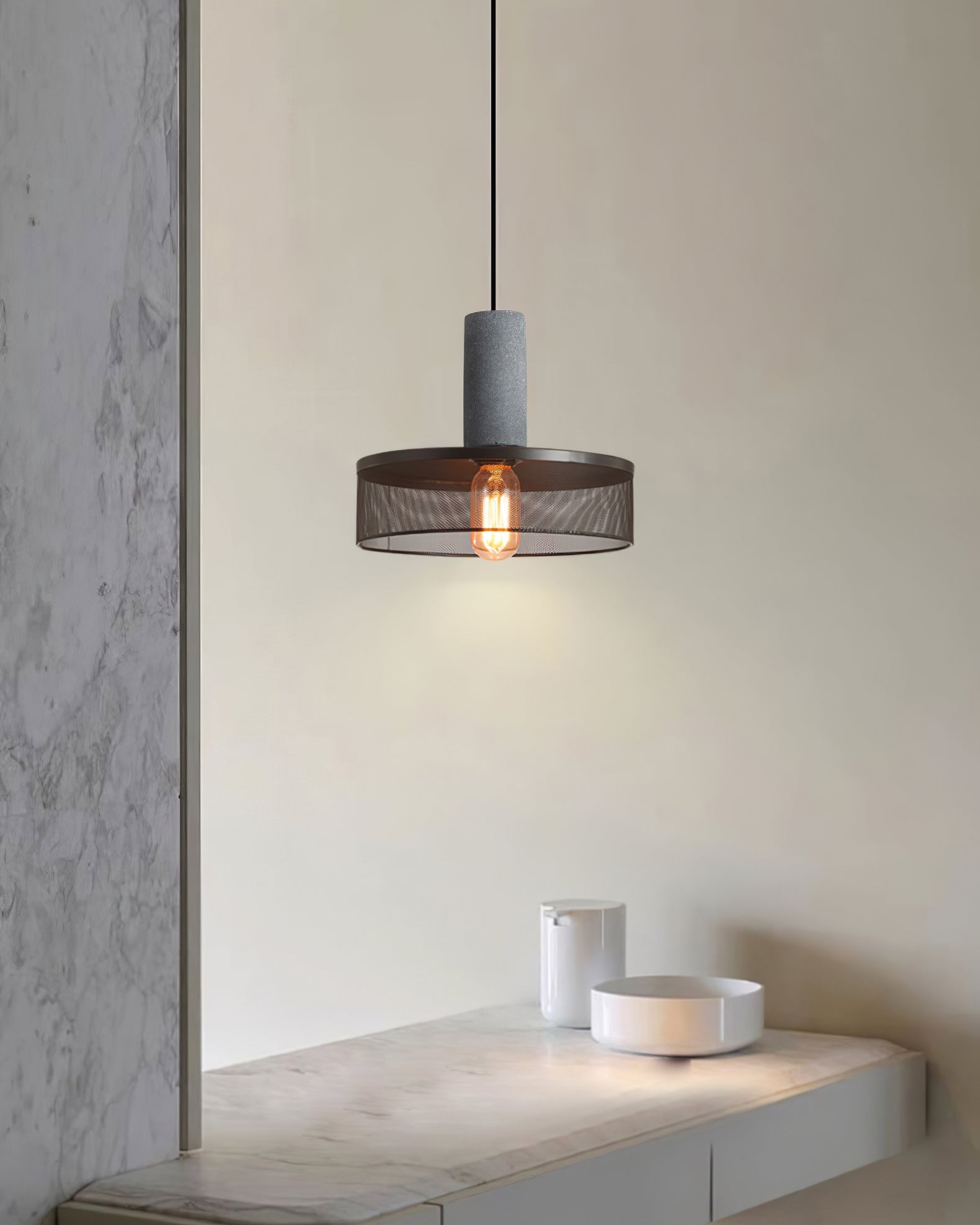 Luminária Pendente de Concreto Urbano | Lâmpada LED Suspensa Industrial