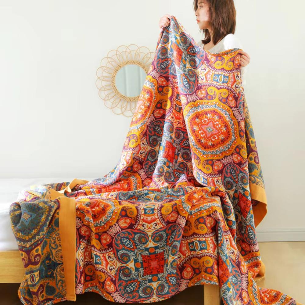Cobertor Boho Reversível Refrescante Confortável e Respirável para Dormir
