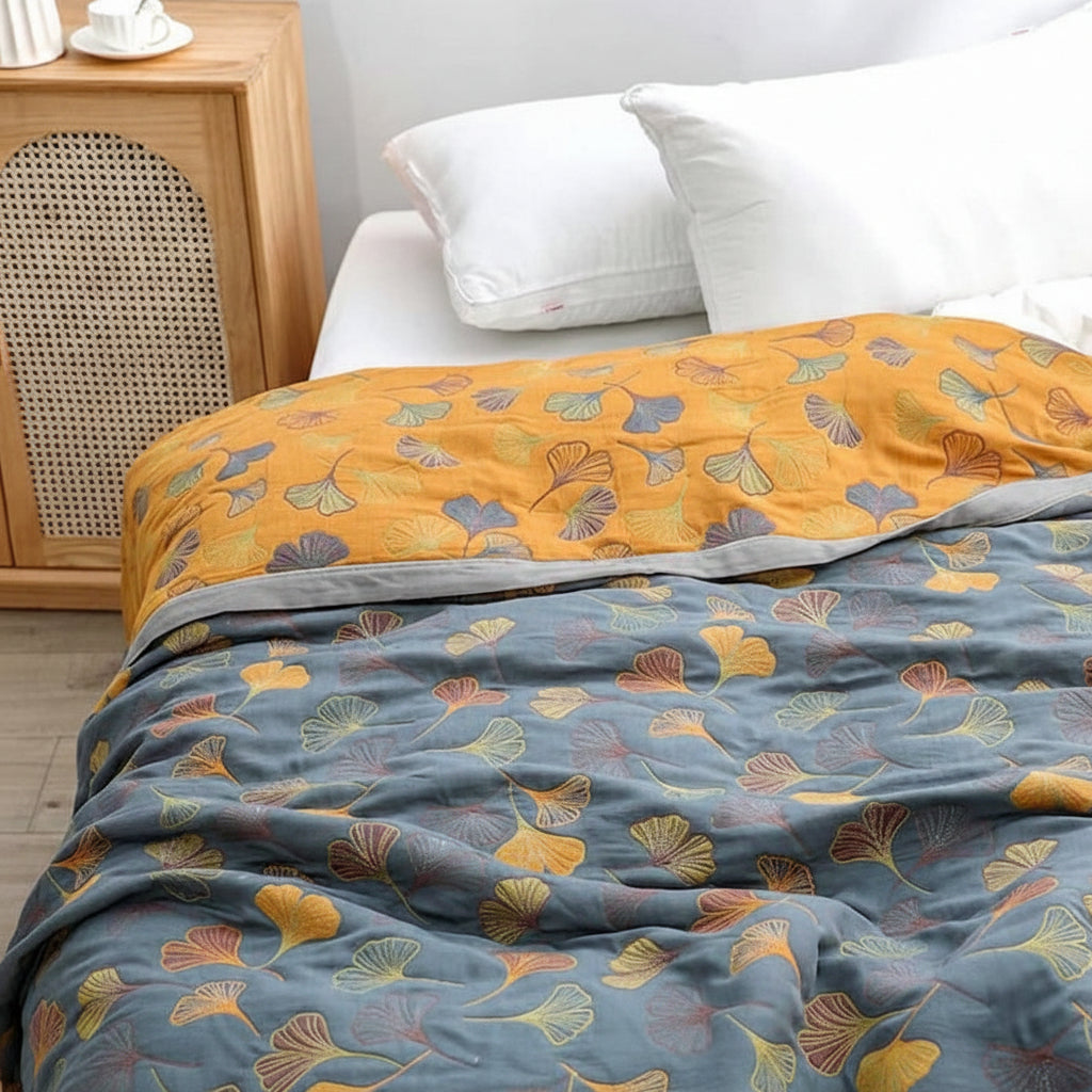 Manta Reversível Estampa de Folha Elegante Decoração Aconchegante