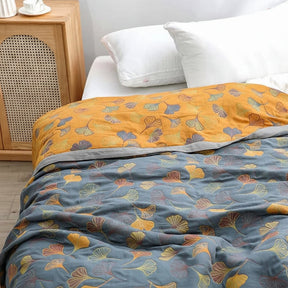 Manta Reversível Estampa de Folha Elegante Decoração Aconchegante
