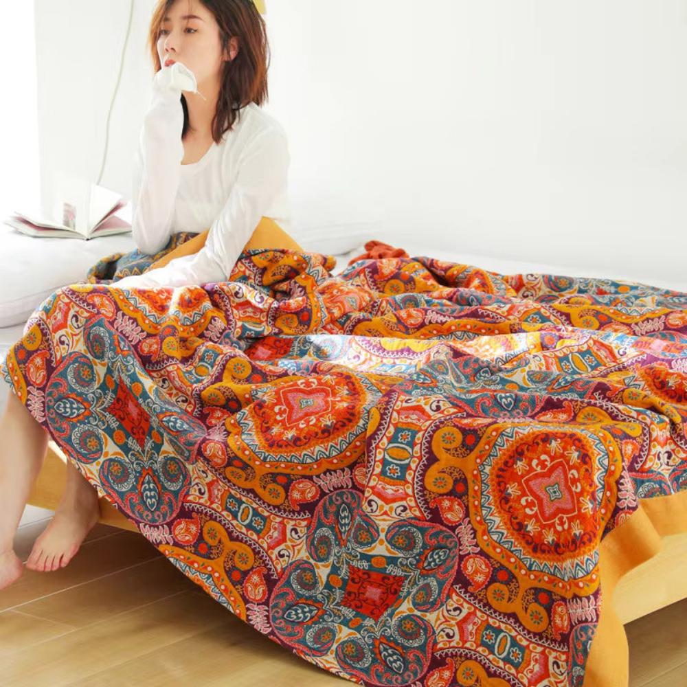 Cobertor Boho Reversível Refrescante Confortável e Respirável para Dormir