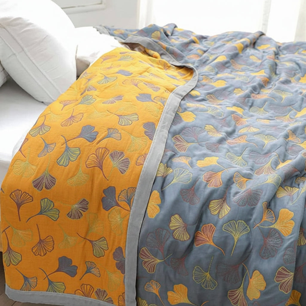 Manta Reversível Estampa de Folha Elegante Decoração Aconchegante