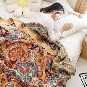 Cobertor Boho Reversível Refrescante Confortável e Respirável para Dormir