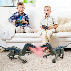 Brinquedo Dinossauro Velociraptor de Controle Remoto com Luz, Som e Spray