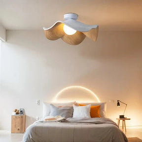 Scandinavian Wooden Lotus Ceiling Light | Resin & Iron Modern Flush Lamp