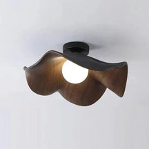 Scandinavian Wooden Lotus Ceiling Light | Resin & Iron Modern Flush Lamp
