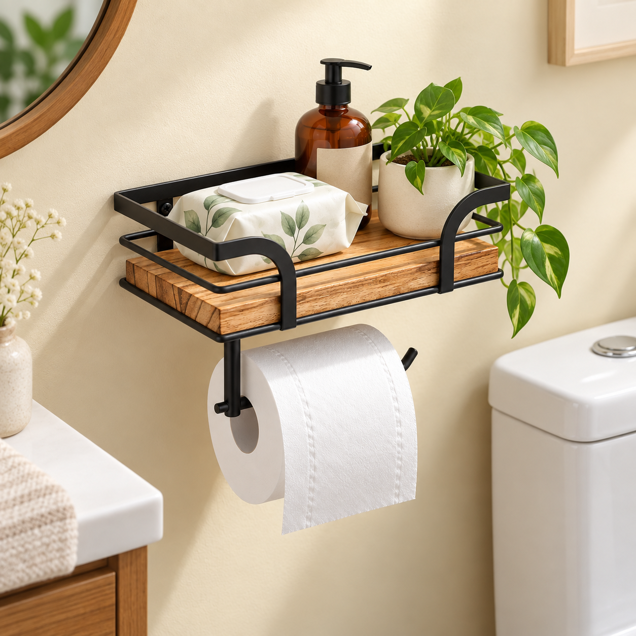 Prateleira Decorativa para Banheiro com Suporte de Toalha de Parede