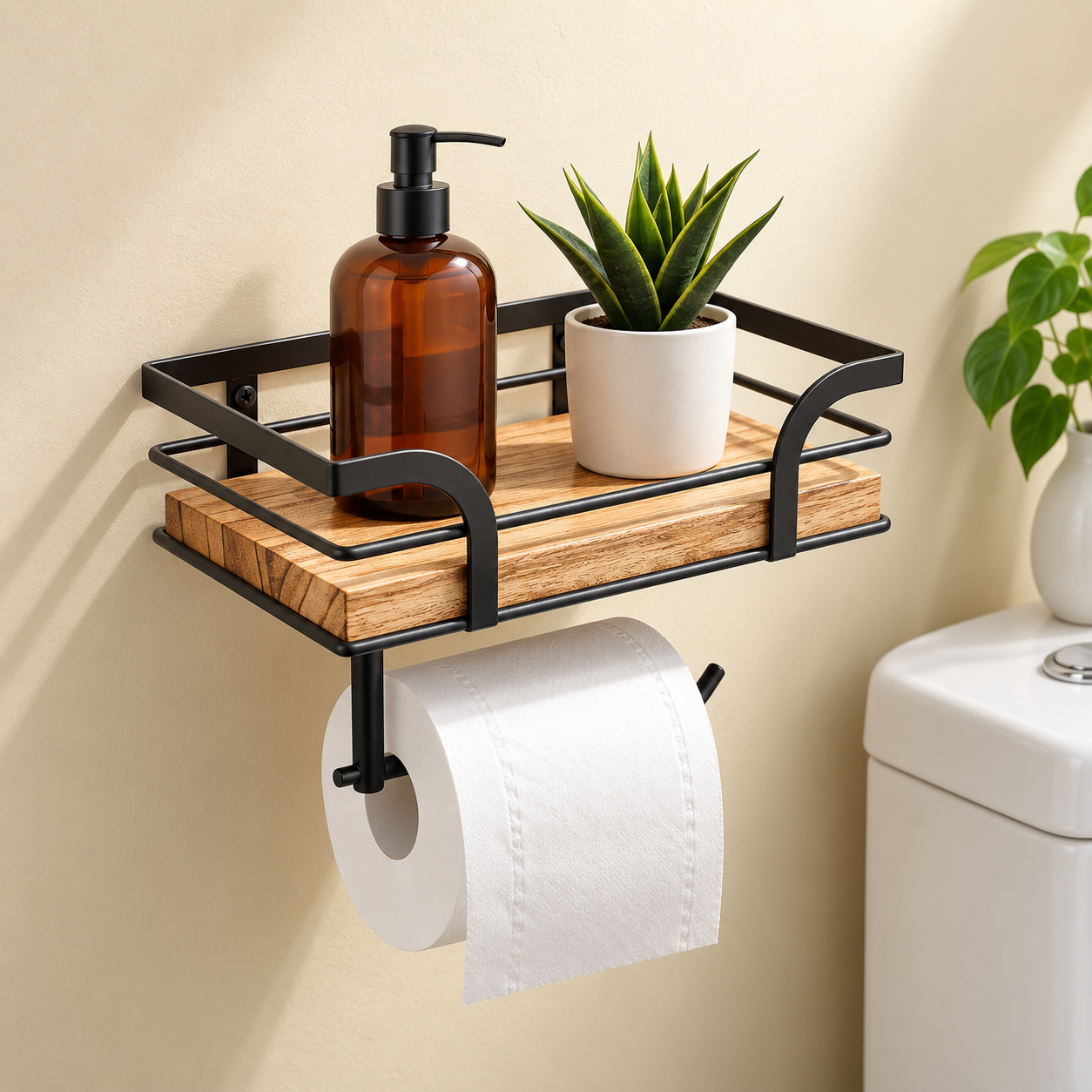 Prateleira Decorativa para Banheiro com Suporte de Toalha de Parede