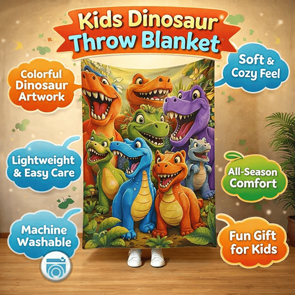 Cobertor Infantil de Fleece Macio com Estampa Colorida de Dinossauros