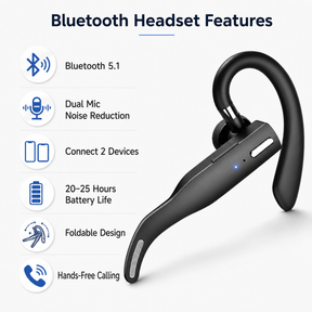 Fone de Ouvido Bluetooth com Microfone Duplo, Cancelamento de Ruído e Dobrável