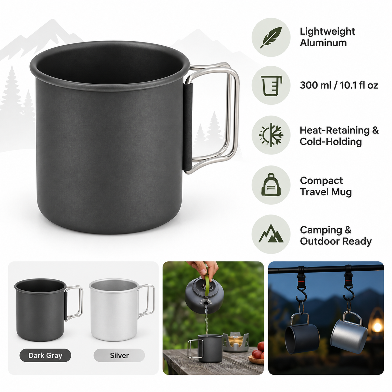 Caneca de alumínio durável com isolamento térmico para camping e atividades ao ar livre