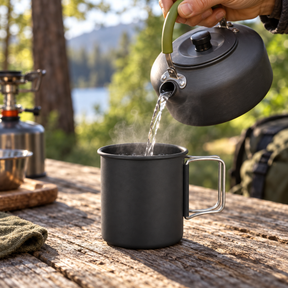 Caneca de alumínio durável com isolamento térmico para camping e atividades ao ar livre