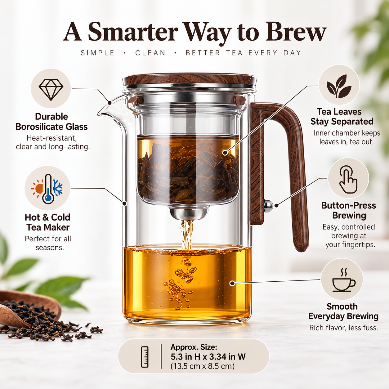 Bule de Infusão de Chá de Vidro Durável com Design de Precisão