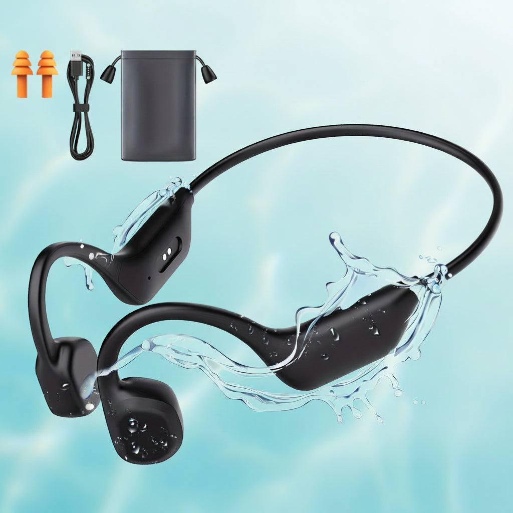 Fones de ouvido esportivos de condução óssea sem fio com carregamento USB e design open-ear