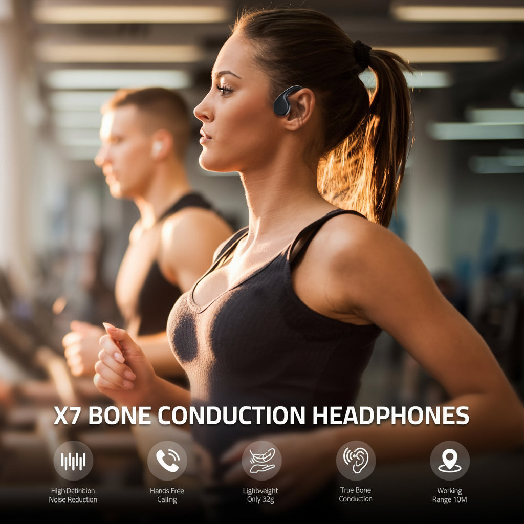 Fones de ouvido esportivos de condução óssea sem fio com carregamento USB e design open-ear