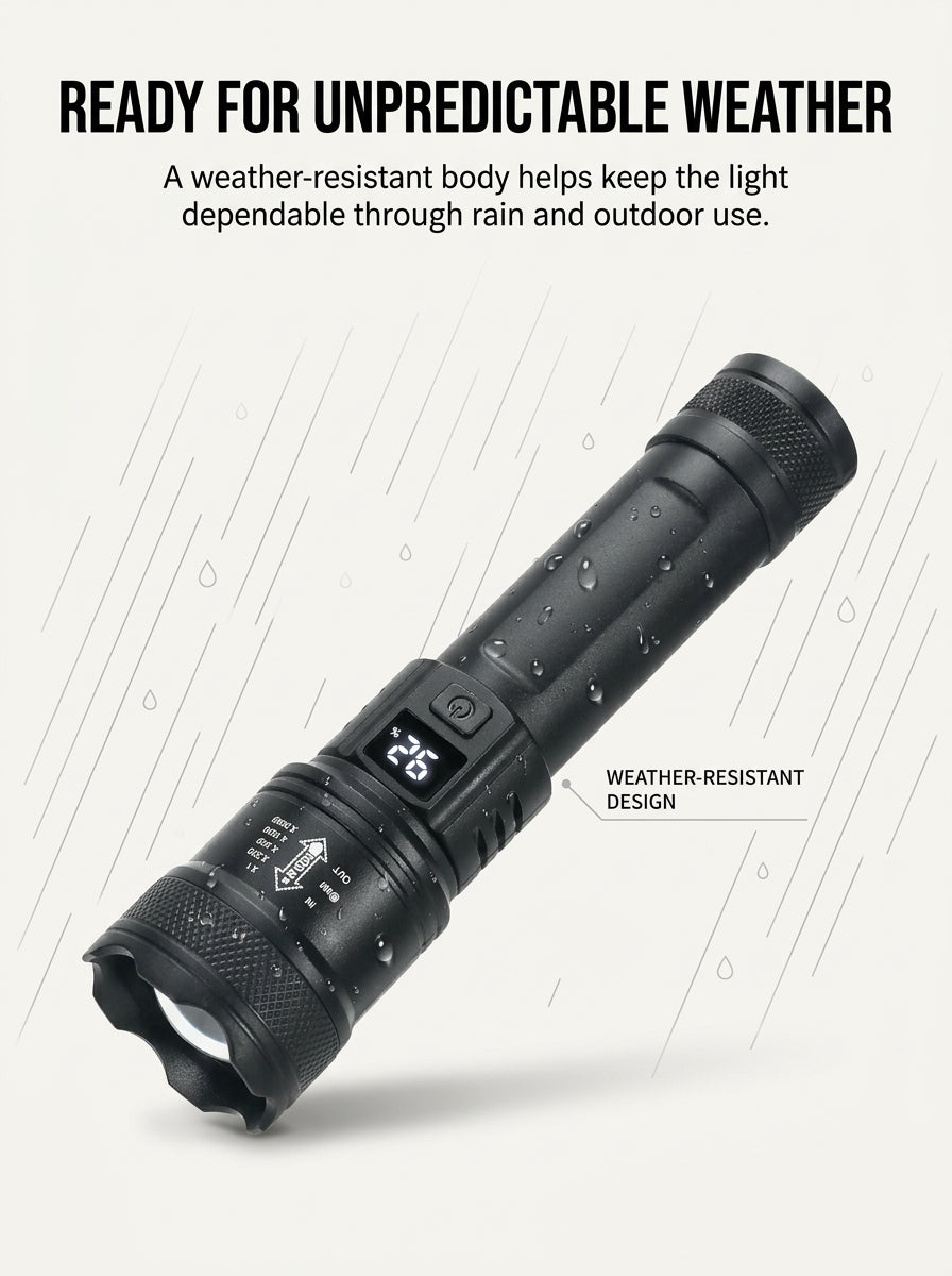 USB-C rechargeable LED flashlight charging port and cable