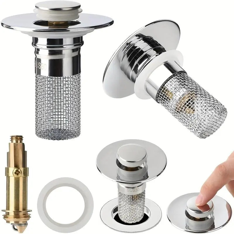 Stainless Steel Drain Filter – Hair Catcher, Easy Clean & Sink-Friendly