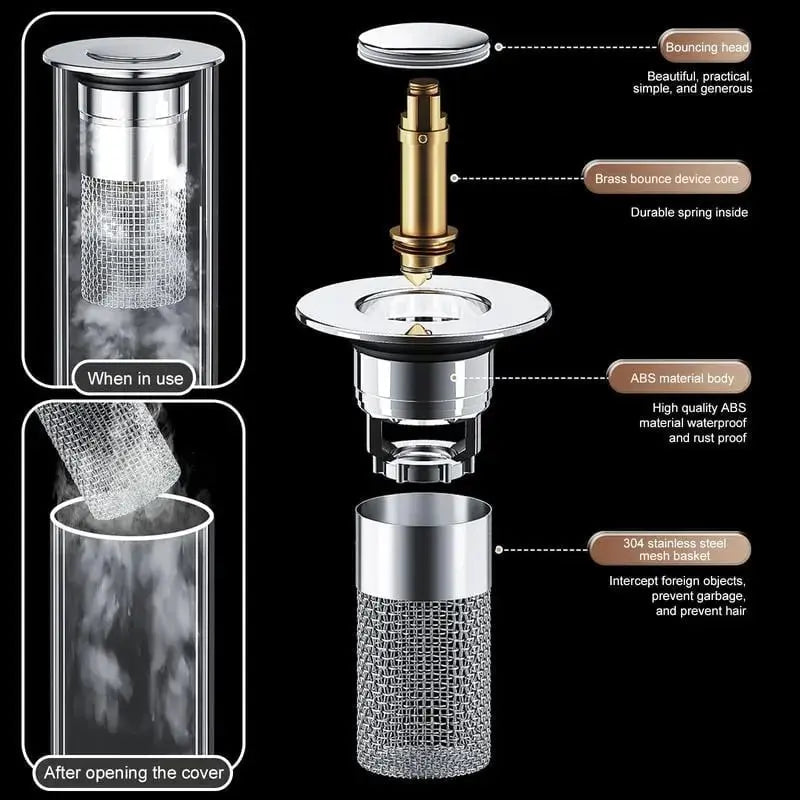 Stainless Steel Drain Filter – Hair Catcher, Easy Clean & Sink-Friendly