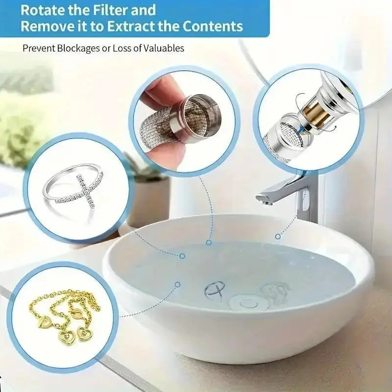 Stainless Steel Drain Filter – Hair Catcher, Easy Clean & Sink-Friendly