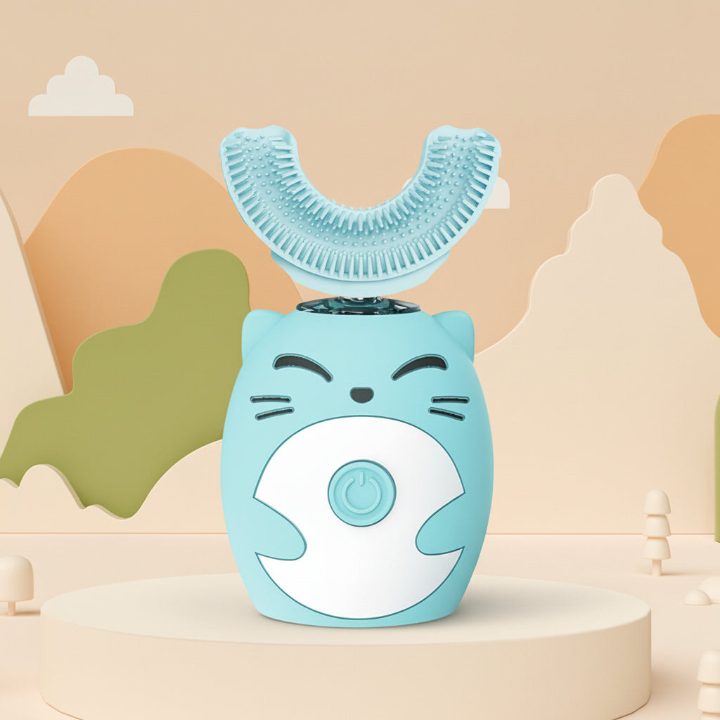 Escova de Dente Elétrica Infantil Sônica de Silicone em Formato U Automática
