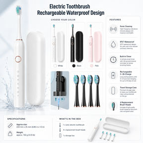 Escova de Dente Elétrica Recarregável com Design à Prova d'Água