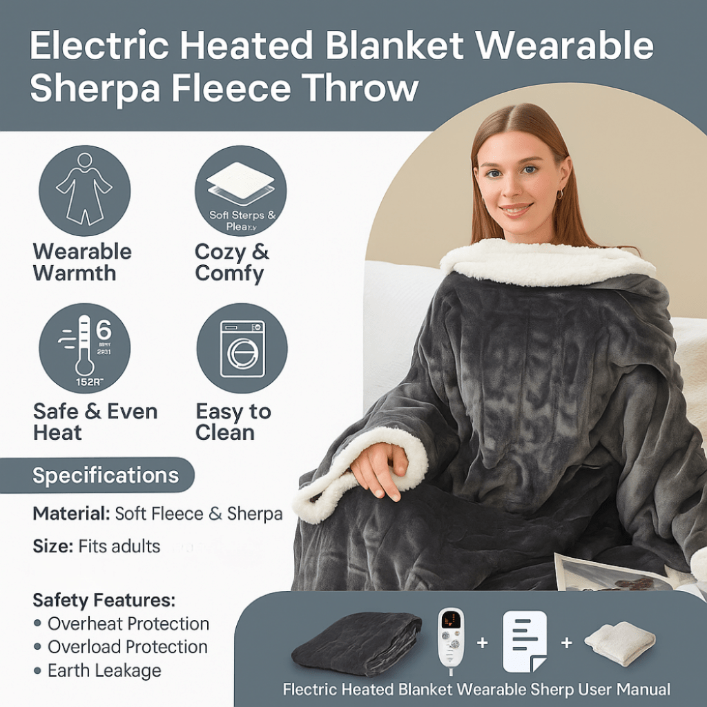 Cobertor Elétrico Vestível de Sherpa Fleece para Adultos