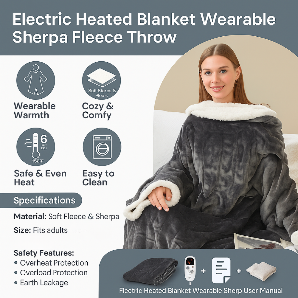 Cobertor Elétrico de Inverno Vestível para Adultos