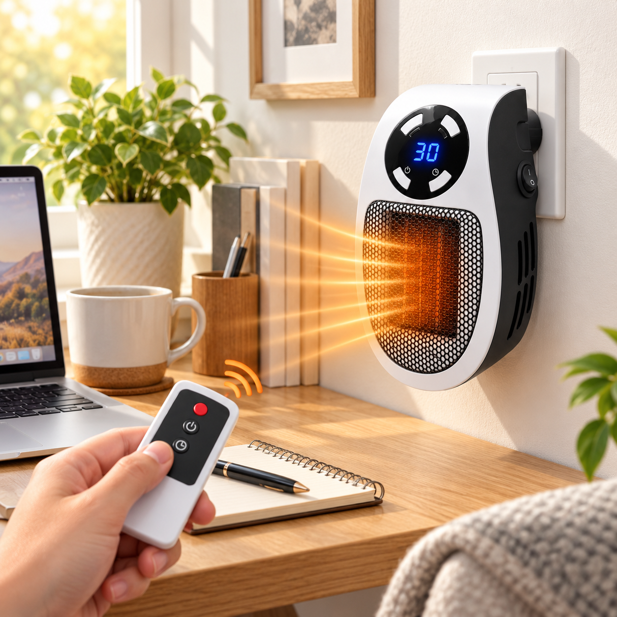 Aquecedor Elétrico de Ambiente com Controle Remoto, Compacto e Sem Óleo