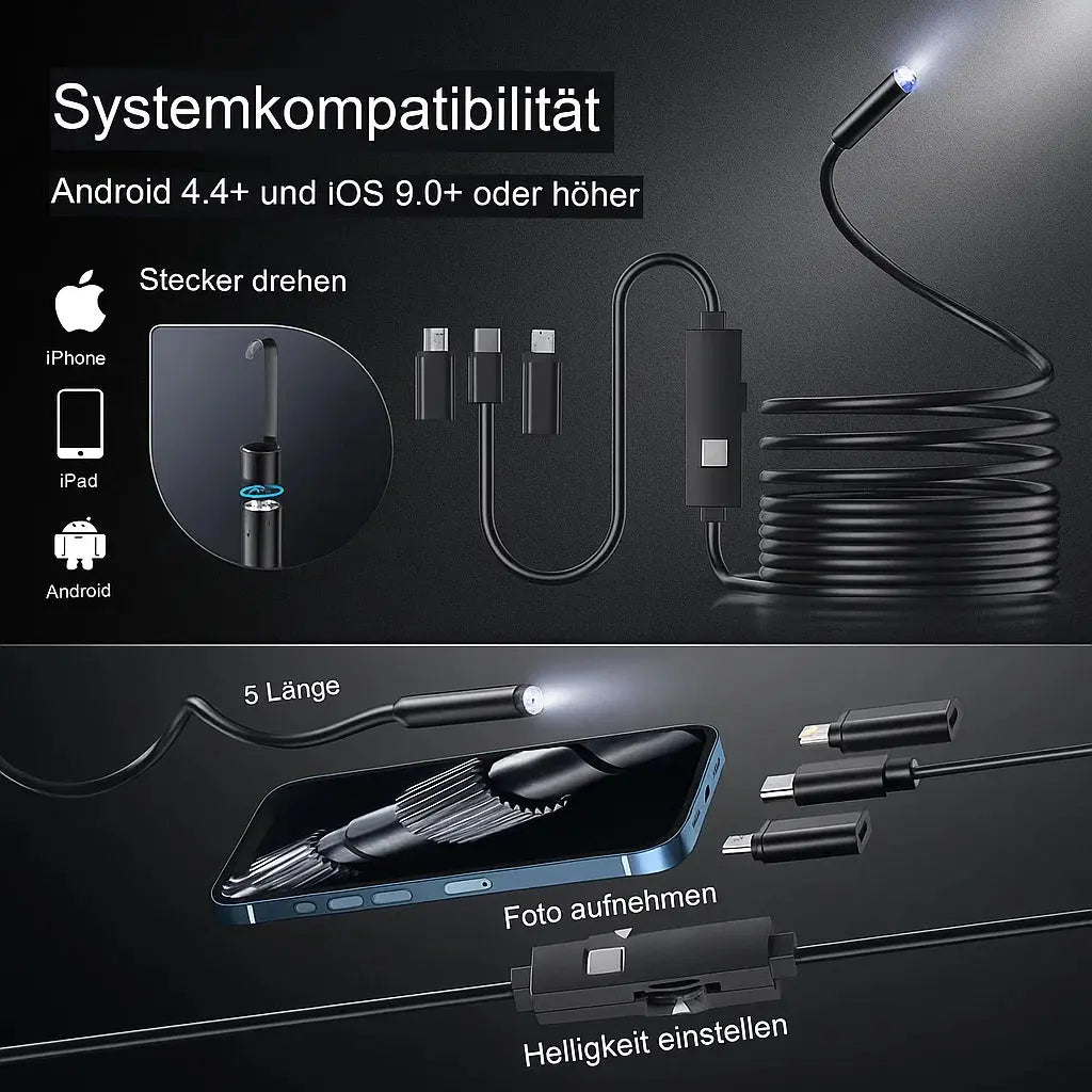Câmera Endoscópica HD – Inspeção Plug & Play para Tubulações e Paredes