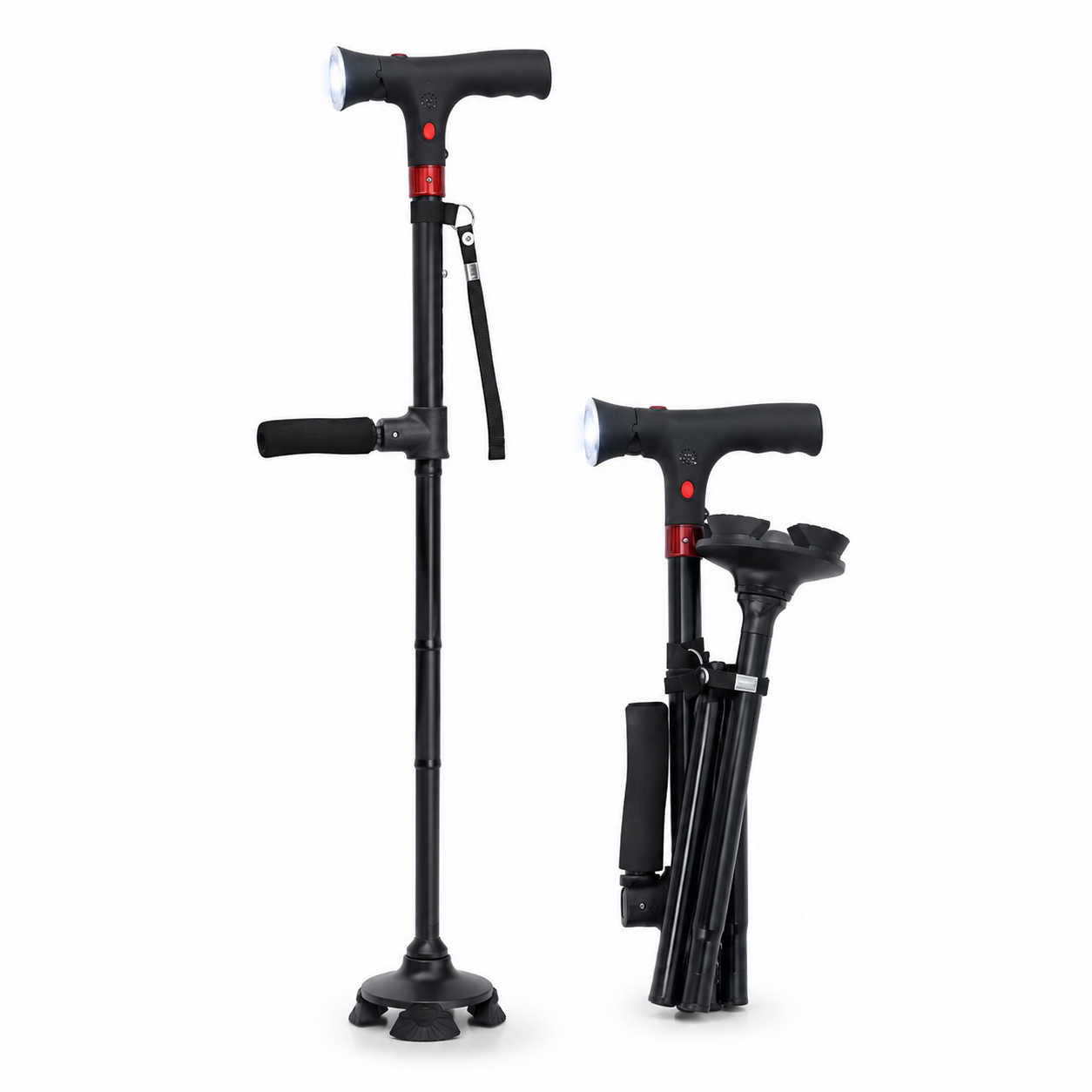 Ergonomic Walking Stick Alarm LED Light Feature