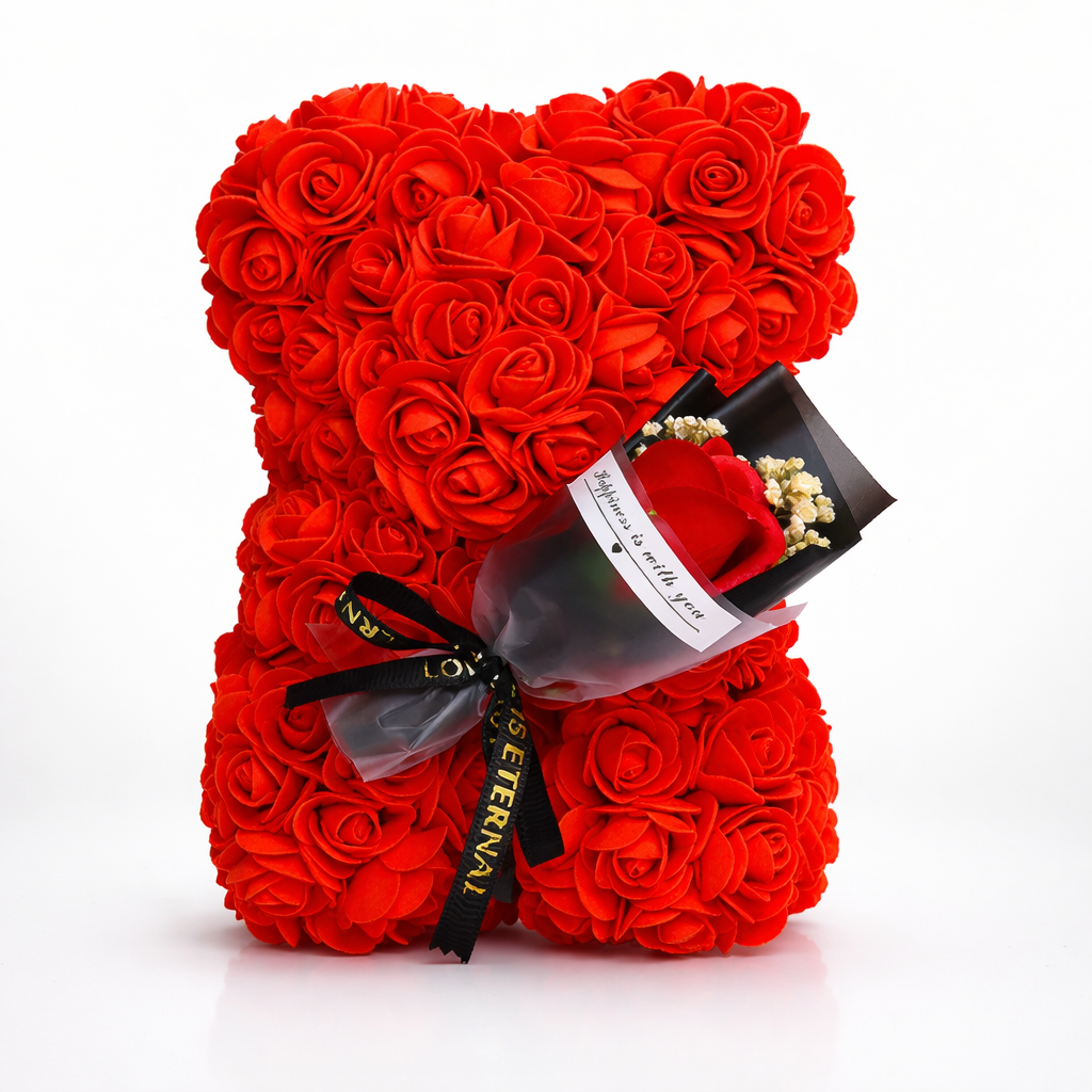 Decoração de Mesa Urso de Rosas Flor Artificial Presente de Dia dos Namorados