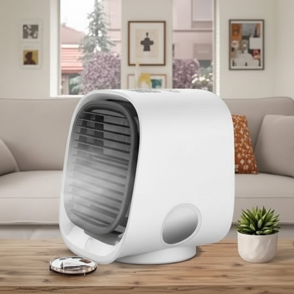 Ventilador Climatizador Evaporativo Elétrico - Resfriador de Ar Pessoal para Uso em Ambientes e Mesas