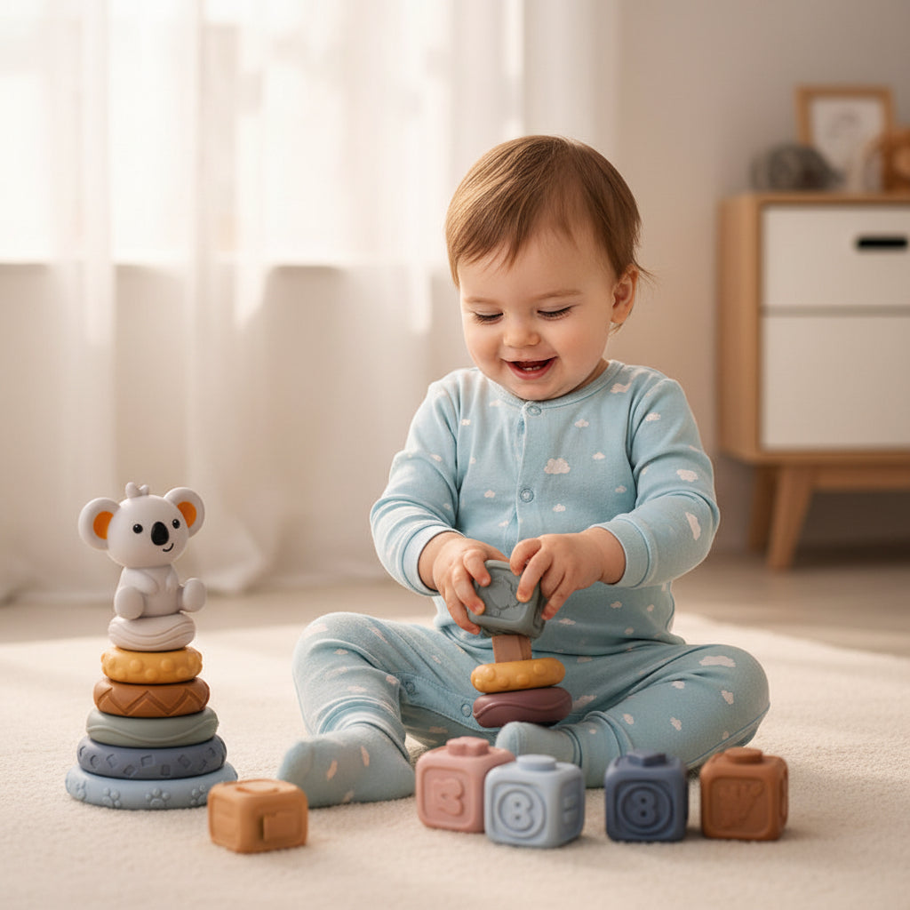 Cubos Sensoriais Educativos e Mordedores de Empilhar para Bebês